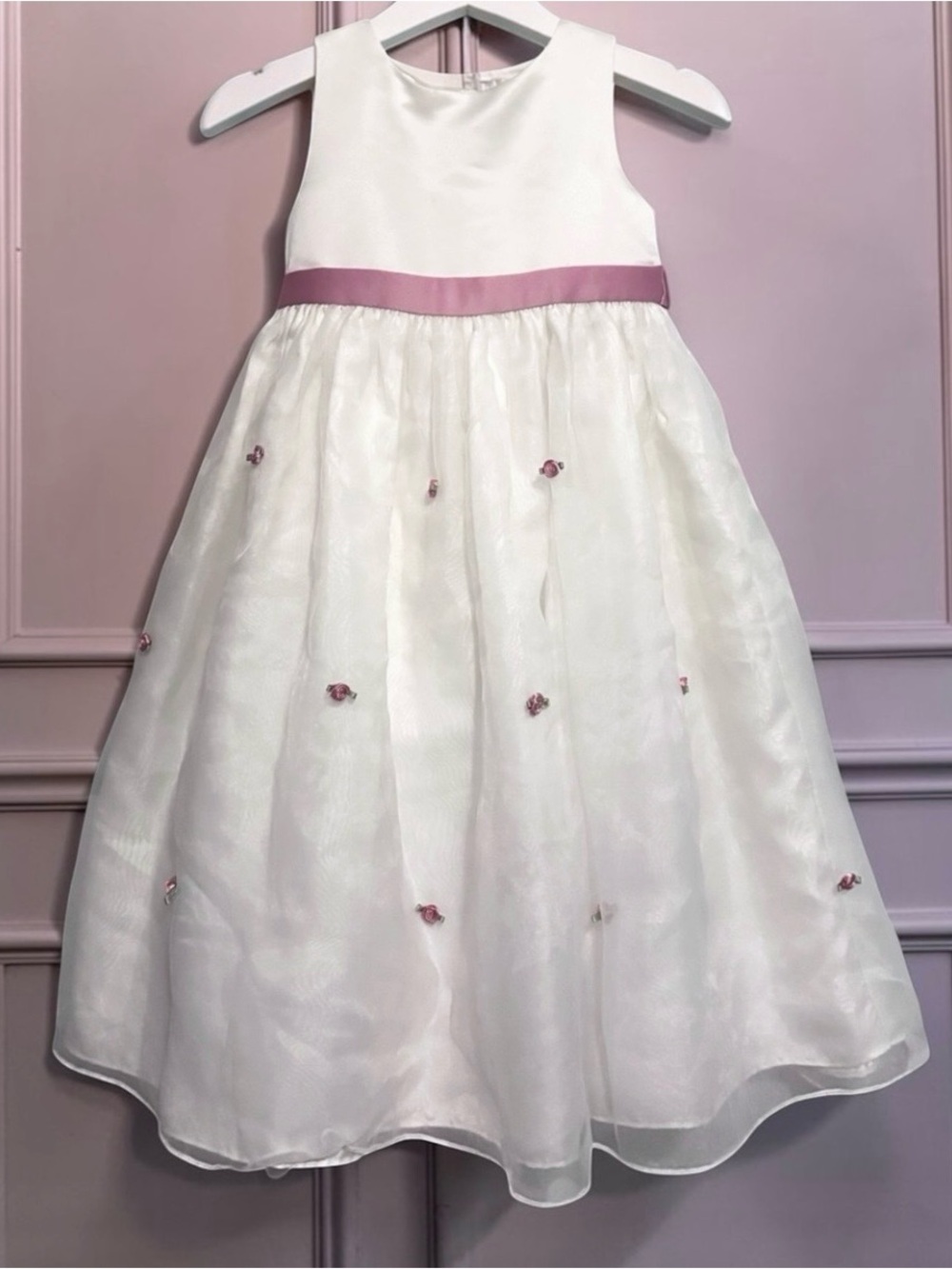 Cinderella Girls Dress White & Cream Satin Organza Flower Girl Size 4/4T EUC